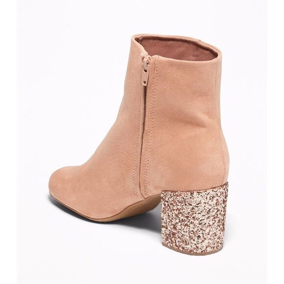 NWOT Old Navy blush block glitter heeled faux suede booties, 6 - Picture 2 of 10